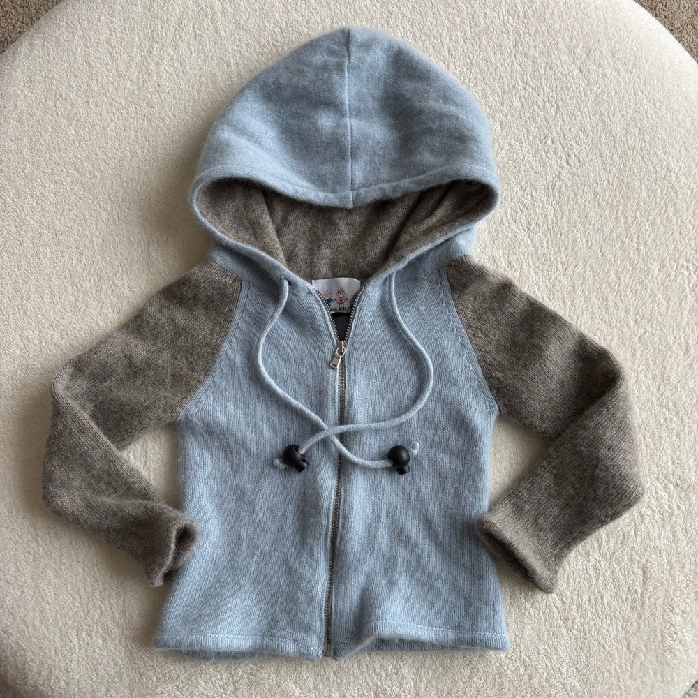 cashmere hoodie sweater zip up size XS (3) grey light blue Portolano Kids‎